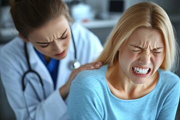Woman with Abdominal Pain Undergoing Medical Examination for Stomach Cancer, IBS, Pelvic Discomfort, Indigestion, Diarrhea, and GERD