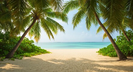 Obraz premium Tropical beach paradise framed by palms