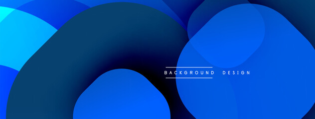 Abstract blue shapes overlap, creating dynamic gradient effect. Modern design suitable for banners, backgrounds.