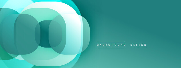 Abstract teal design features overlapping circles. Gradient shades create modern visual effect. Minimalist style suitable for backgrounds.