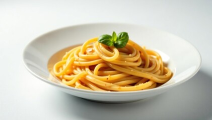 Elegant pasta dish, minimalist white backdrop , minimalist, gourmet, italian