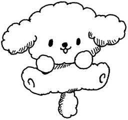 점프하는 푸들 강아지 흑백 손그림 일러스트