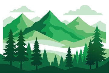 Fototapeta premium A picturesque scenery showing green pine trees and mountains under cloudy sky is visible