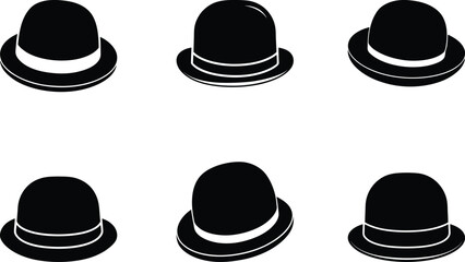 Bowler hat vector silhouette set - 6 vintage designs, EPS JPEG PNG