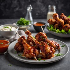 grilled chicken wings with vegetables