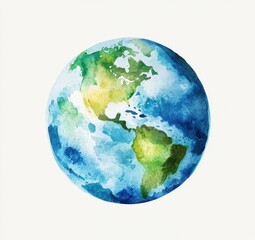 A beautiful watercolor painting depicting the earth on a clean white background