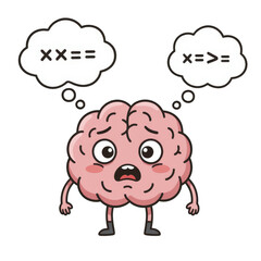 Obraz premium Cartoon Brain Character with Thought Bubbles, Transparent Background