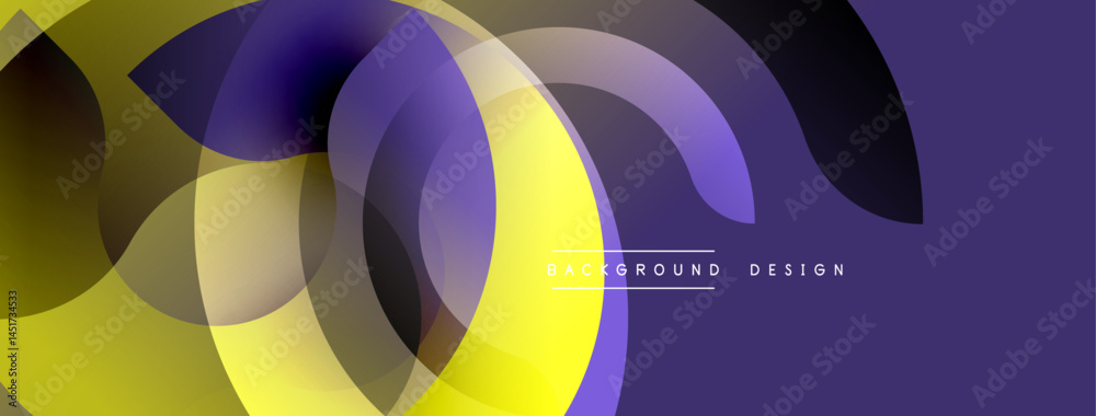 Fototapete abstract design features overlapping circles, yellow, purple hues. modern aesthetic, smooth gradient