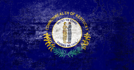 Kentucky State Flag. Dirty Kentucky state flag on the wall.