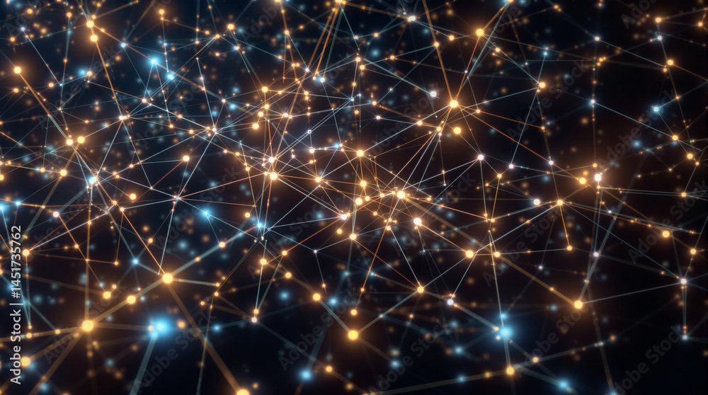 Poster interconnected digital network: visualize the intricacies of a modern digital network, as luminous n