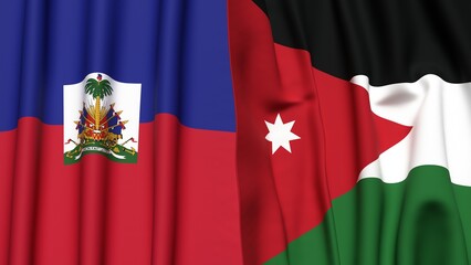 Flags of HAITI and JORDAN with realistic cloth texture