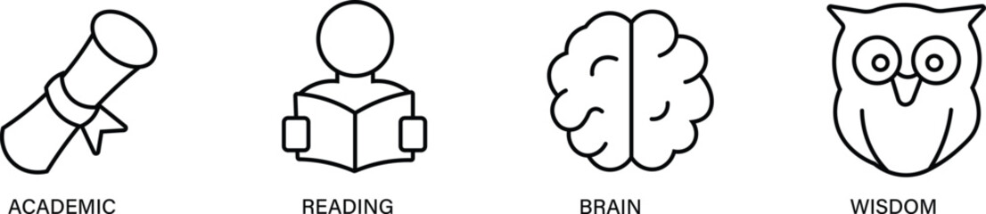 flat vector icons representing knowledge, learning, education, and ideas.