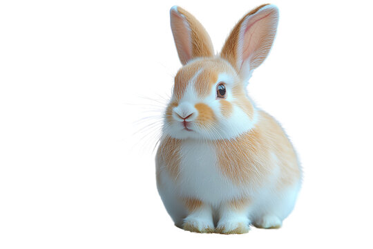 Cute brown and white lop-eared rabbit isolated on a transparent background