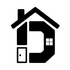Obraz premium Letter D Shaped House Real Estate Logo, Creative black and white vector logo combining the shape of a house with the letter D, ideal for real estate or home design branding.