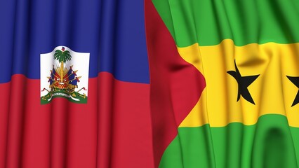 Flags of HAITI and SAO TOME with realistic cloth texture