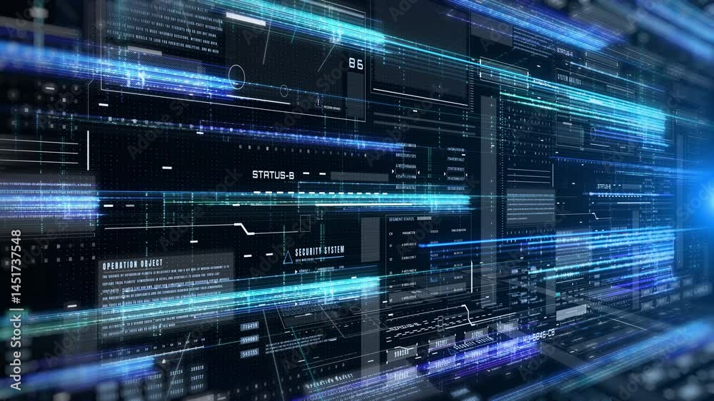 Poster technology digital grid line hologram big data landscape view concept. hud ui system hologram, ai co
