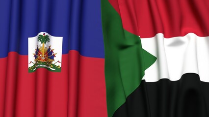 Flags of HAITI and SUDAN with realistic cloth texture
