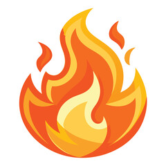 Cartoonish bright flame illustration bursts vibrantly with orange and yellow colors against transparency