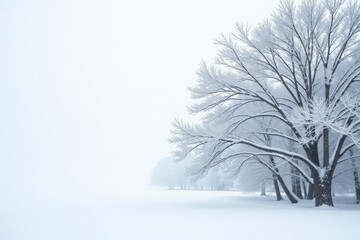 Snow covered branches, stark winter scene on white, landscape, ice