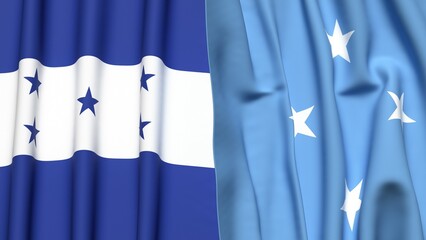 Flags of HONDURAS and MICRONESIA with realistic cloth texture
