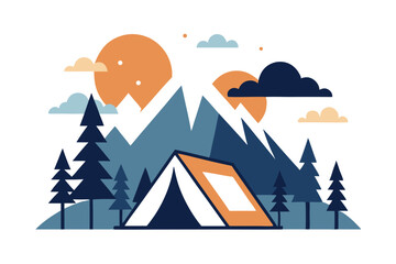 Obraz premium Geometric mountain peak and camping tent create a stylized outdoor under the sun