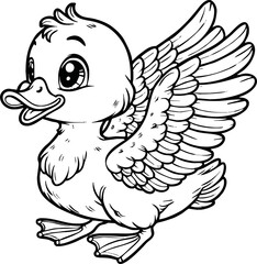 Cute duck vector illustration for children colouring page