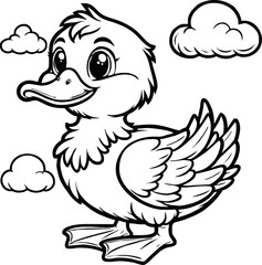 Cute duck vector illustration for children colouring page