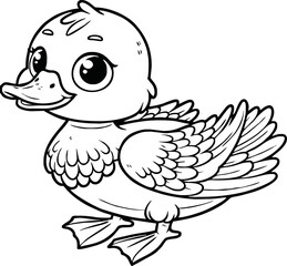 Cute duck vector illustration for children colouring page
