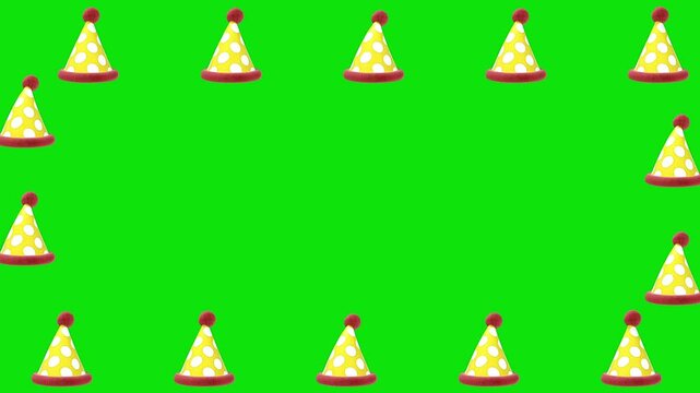 Birthday or Jocker caps boarder frame line motion green screen.