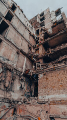 destroyed and burned houses in the city in Ukraine