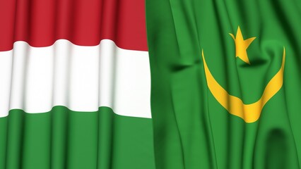 Fototapeta premium Flags of HUNGARY and MAURITANIA with realistic cloth texture