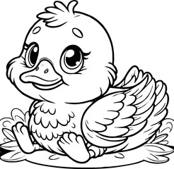 Cute duck vector illustration for children colouring page