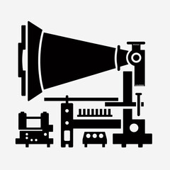  very simple flat and single minimalist Darkroom Enlarger Silhouettes in black on a white background 