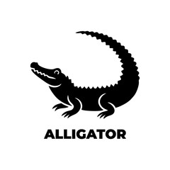 High Detail Alligator Silhouette and Crocodile Vector Logo Illustration for Dangerous Reptile Predator Wildlife Design Concept with Monochrome Black Icon Isolated for Branding and Apparel Art