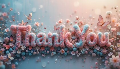 Pastel Thank You: Floral Fantasy with Butterflies for Expressing Gratitude