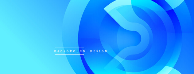 Abstract blue layers create dynamic flowing shapes. Modern design evokes movement, depth, technology. Smooth gradients offer visual interest.