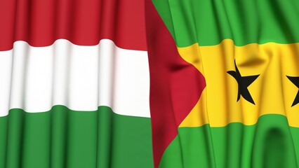 Flags of HUNGARY and SAO TOME with realistic cloth texture