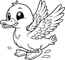 Cute duck vector illustration for children colouring page