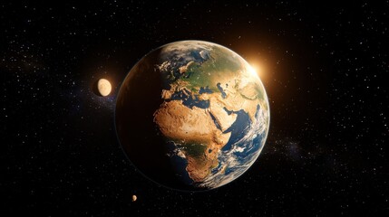Fototapeta premium Majestic Earth seen from space with the Moon orbiting gracefully nearby, cosmic silence