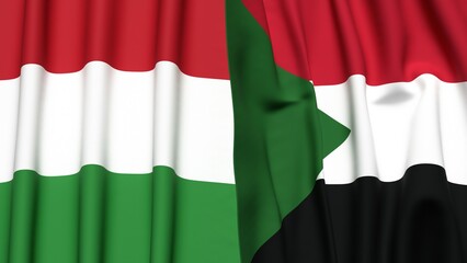Flags of HUNGARY and SUDAN with realistic cloth texture