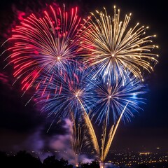 Obraz premium Colorful Firework Display Lighting Up the Night Sky