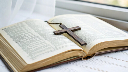 Fototapeta premium Holy Bible with Cross – Transparent Background PNG