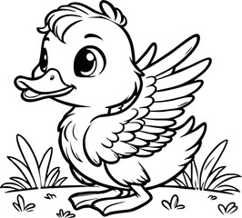 Cute duck vector illustration for children colouring page