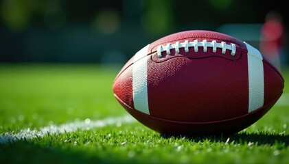 Fototapeta premium Close-up of an american football, laces visible , football game, sunday, touchdown