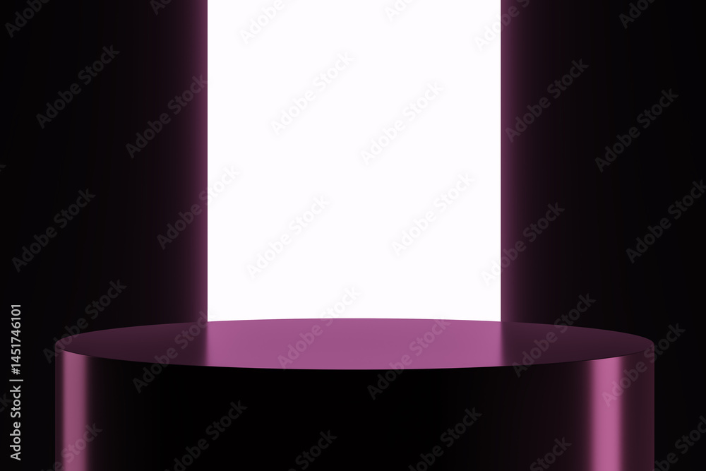 Fototapete Abstract purple round podium with dark background and bright vertical light stripe for modern product presentation and branding concept. 3D Rendering