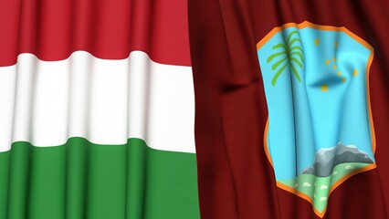 Flags of HUNGARY and West Indies with realistic cloth texture