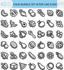 Fruits and vegetables related vector icons set