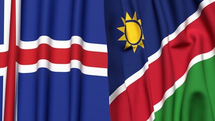 Flags of ICELAND and NAMIBIA with realistic cloth texture