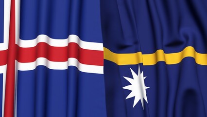 Flags of ICELAND and NAURU with realistic cloth texture