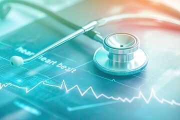 Medical stethoscope on a digital display of heart beat readings